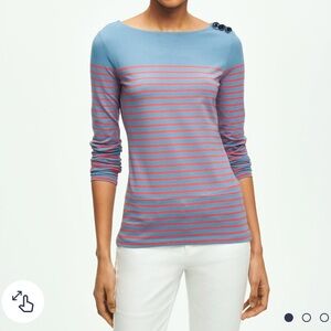 NWT Brooks Brother Cotton Modal Mariner Stripe Boatneck Top - Size L